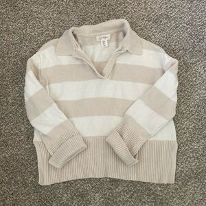 Jessica Simpson Beige and White Striped Turtleneck Sweater